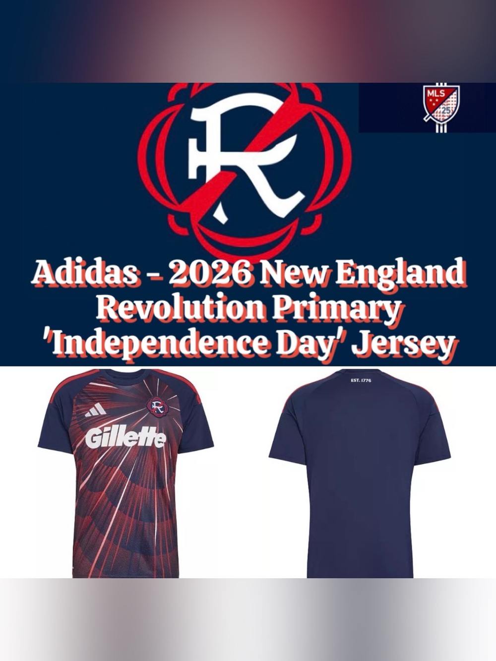 Adidas New England Revolution MLS Home Jersey (Navy & Red/ Size: Medium)